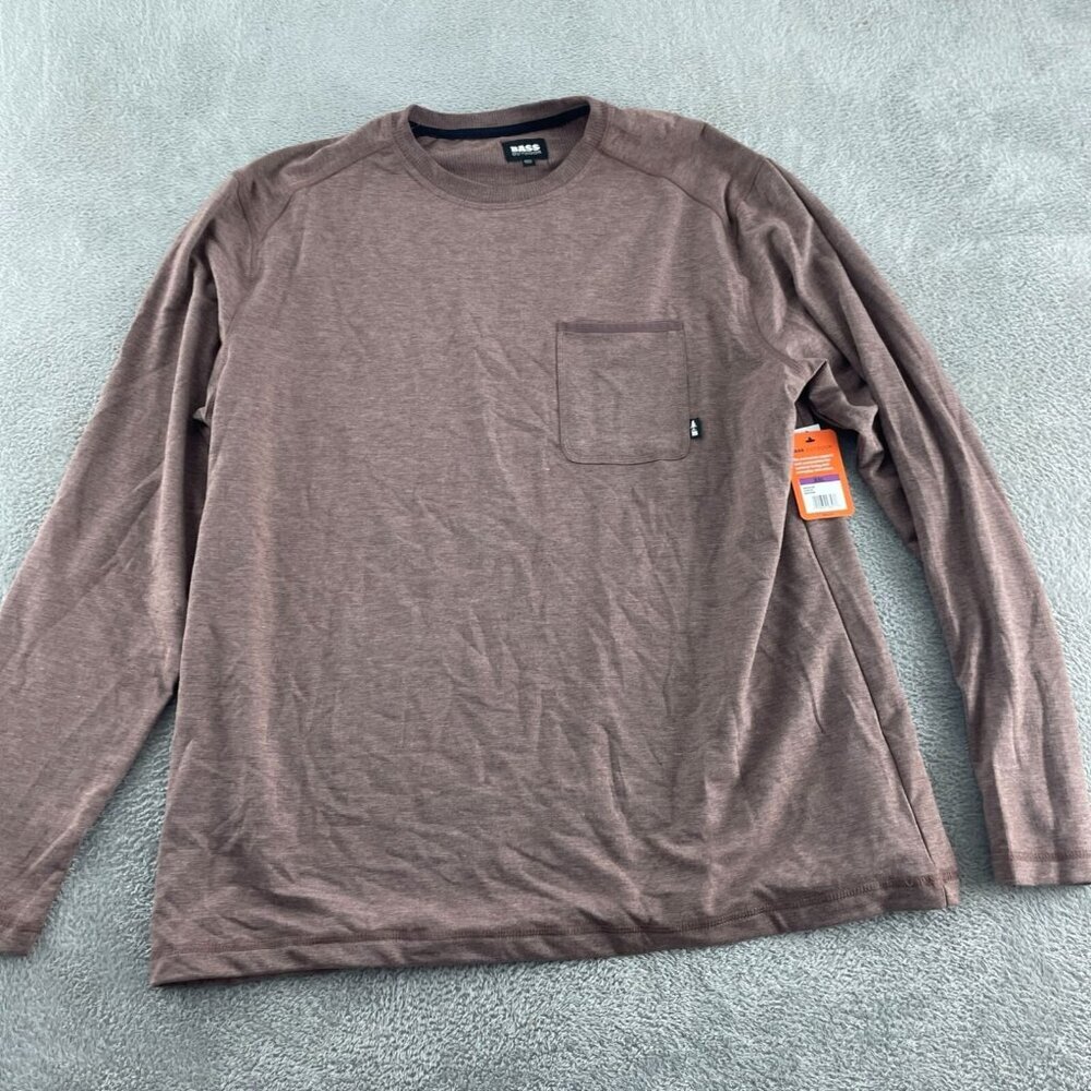 Bass Outdoor Mens XXL Long Sleeve Pocket Tee In Rum Raisin Color NWT 0957